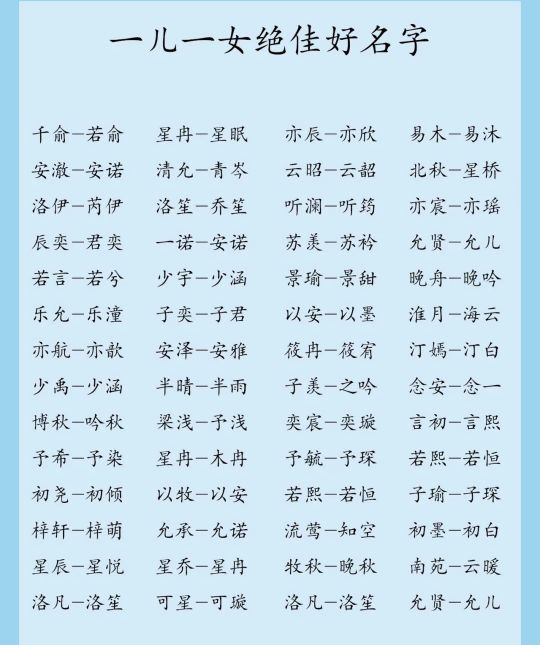 一儿一女绝佳好名，一定收藏的一儿一女的好名字